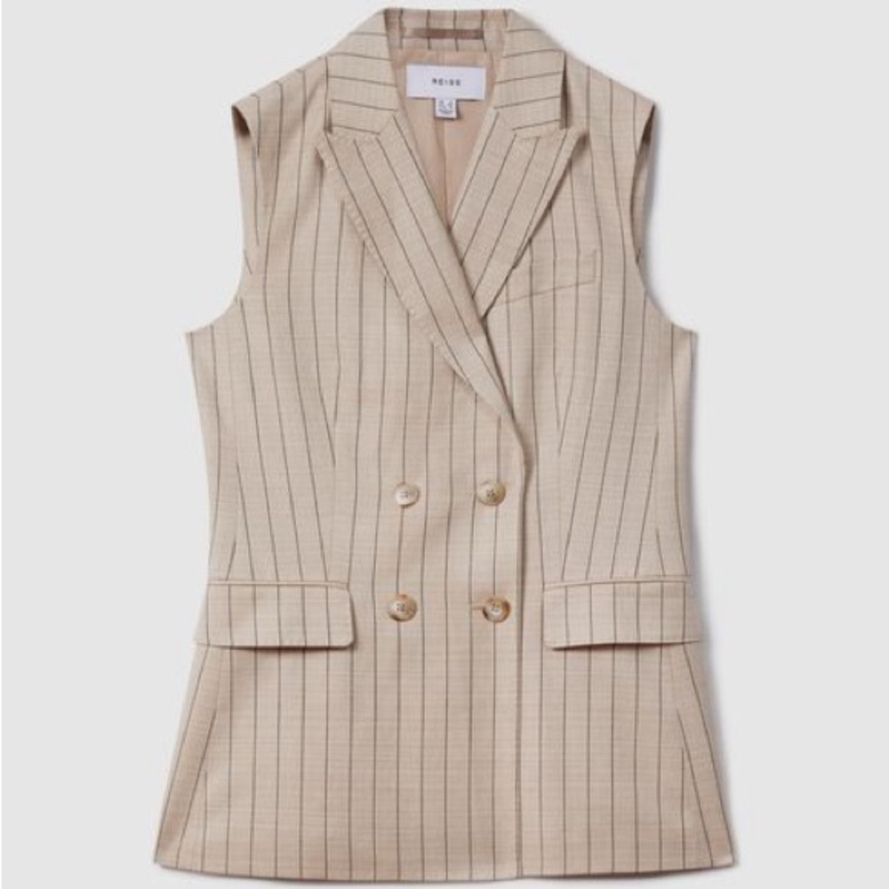 🆕 REISS ODETTE SOLD OUT ONLINE
WOOL BLEND DOUBLE BREASTED WAISTCOAT Sz 2 NWT